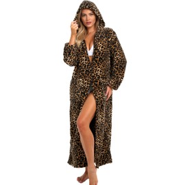 Alexander Del Rossa Fleece Zip Up Robes for Women with Zippered Front, Hooded Zipper Robes for Women, Womens Long Robe Leopard Print XL (A0476W10XL)