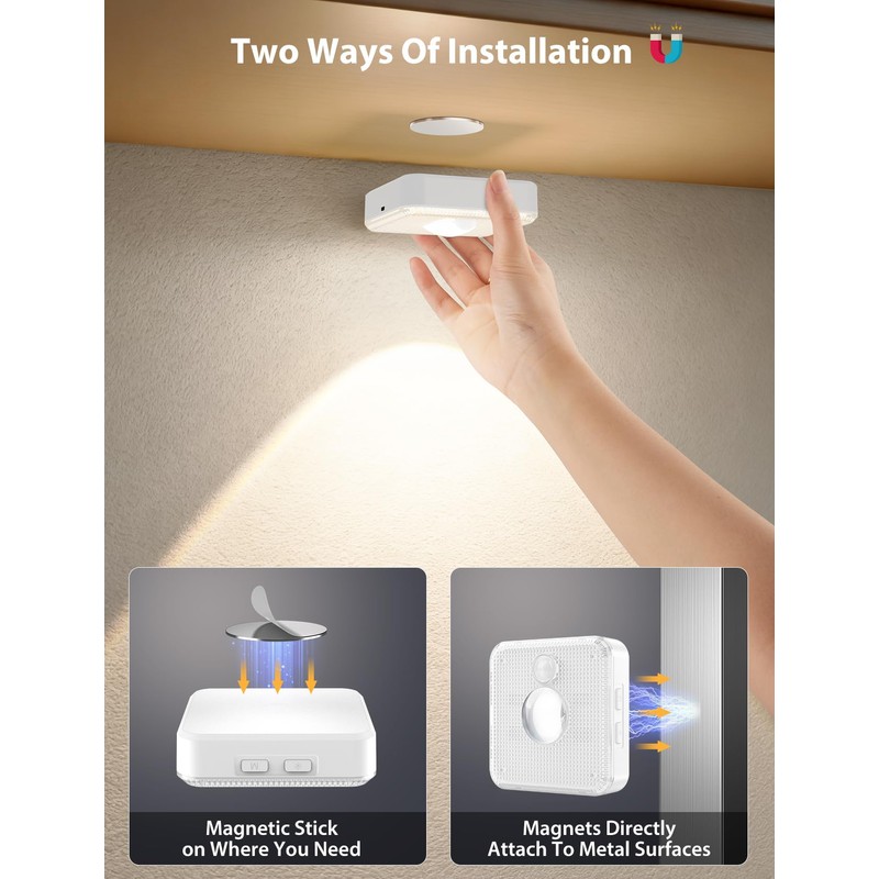 GBEAST 6 Pack Under Cabinet Lighting, Rechargeable Motion Sensor Puck