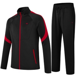 MoFiz Men's Tracksuits Sweatsuits for Men Athletic Set 2 Piece Track Suits Jogging Casual Warm Up Full Zip Running Sports Black Wine Red L