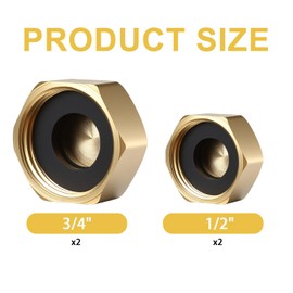 4 Pcs Brass Blanking Cap for Washing Machine 1/2" 3/4" Radiator Valve Caps Hex Sink Blanking Plug with Washers Female Brass End Stop Cap Thread Brass Plumbing Fittings for Faucets Tap Pipework