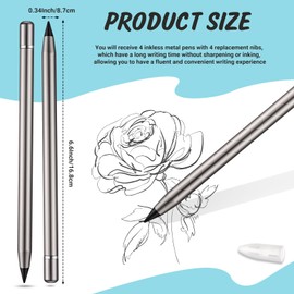 Outus Metal Inkless Pen Inkless Erasable Metallic Aluminum Pencil with Eraser for Writing Drafting Drawing Home Office School Supplies(Black)
