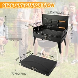 Wind Shear Portable Charcoal Grill Foldable BBQ Grill Kit - Compact Camping Grill for Outdoor BBQ, Cooking, Picnics, Beach, Backyard - Barbecue Accessories with Grill Tools