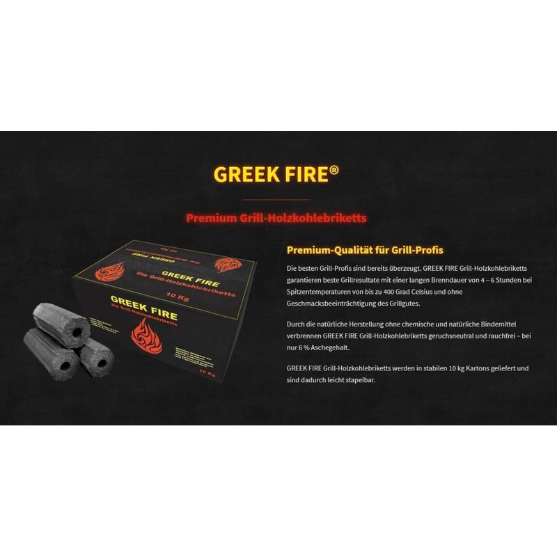 10 kg Greek Fire Profi-Holzkohlebriketts