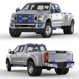 PKINGLAKE 8-Pcs 12 LED Sync Feature Emergency Strobe Grille Lights Ultra Slim Surface Mount Hazard Warning Flashing Light Bar for Firefighter/Construction/Police/Trucks/Vehicles/Car/SUV (Blue)