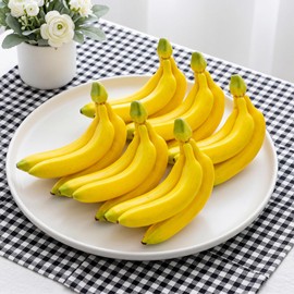 Wavyknot 6 Pack Fake Bananas, 3 Heads Artificial Banana Bunch, Plastic Foam Realistic Simulation Fruit Model, Lifelike Faux Banana for Photography Props, Kitchen, Home, Wedding, Party Decoration