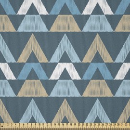 ABAKUHAUS Boho Microfibre Fabric Sold by the Metre, Sketch Triangle Borders, Decorative Craft Upholstery Fabric Textiles, 2 m (230 x 200 cm), Multicoloured