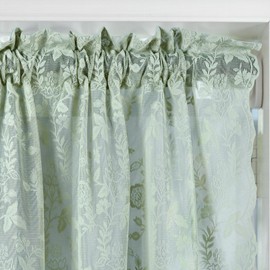 FINECITY Sage Green Lace Valance Curtain W52 x L18 Inch, 1 Panel Vintage Floral Pattern Sheer Lace Valance for Kitchen Window Over Sink, Privacy Rod Pocket Short Sheer Spring Valance for Windows
