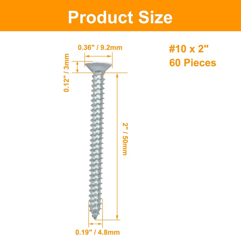 LifCratms 60Pcs White Screws #10 x 2, White Pan Head