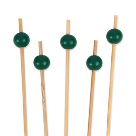 BambooMN Decorative Ball End Cocktail Fruit Sandwich Picks Skewers for Catered Events, Holiday's, Restaurants or Buffets Party Supplies - 3.9" Green, 100 Pcs