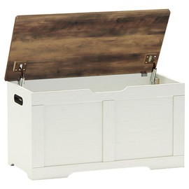 Timberer 31.5" Storage Chest, Wooden Storage Bench, Lift Top Toy Chest with 2 Safety Hinges, Large Toy Box, Entryway Shoes Bench for Living Room, Bedroom, Brown and Rustic White