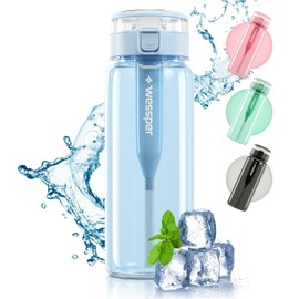 Wessper Water Filter Bottle 680 ml Blue Tritan Drinking Bottle BPA Free Water Bottle with Filter Bottle Outdoor + Activated Carbon Filter Straw Water Filter Water Filter Bottle Sports Water Filter