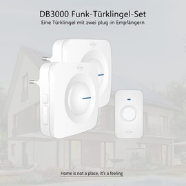ELRO DB3000 Wireless Doorbell Set, 2 x Receivers for Socket, Waterproof, 300 m Range, 64 Melodies White, Plug-In/Plug