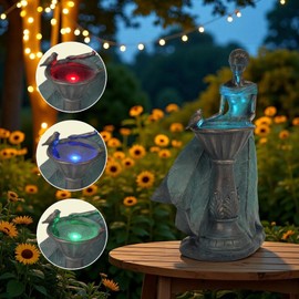 DiliComing Fairy Outdoor-Statues Garden-Décor with Solar - 12 Inch Resin Leaf Angel Girls Sculpture Waterproof Outdoor Decor for Gardem/Patio/Yard, Unique Fairy Figurines Home Decor Gifts for Women