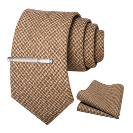 JEMYGINS Cashmere Wool Tie and Pocket Square Tie Clip Sets for Men, Black and white chequered