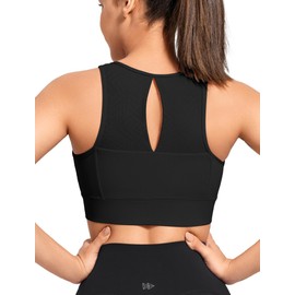Yvette Sports Bra, Strong Hold with Front Closure, Hollow-Out Racer Back, Padded Running Bra, black, XL large sizes