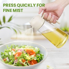 CHUBBY CHEEKS 16oz Kitchen Maiden 2-in-1 Oil Dispenser - 16oz Glass Oil Spray Bottle for Air Fryer, Salad, Frying, BBQ - Food-grade Oil Mister in Vibrant Cream White
