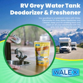 Walex Elemonate Grey Water Tank Deodorizer & Freshener - Freshens Sink & Drain Lines, Rapid Dissolving Drop-In Tablets, Ideal for RV's, Boats & Homes, Easy to Use - Fresh Lemon Scent, 5 Pack