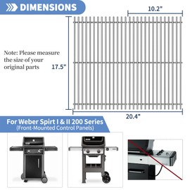 OTAMECE 7637 Grill Grates Replacement for Weber Spirit Grill Parts, 17.5 x 10.2 Inch Cooking Grid for Weber Spirit E-210 E-215 E-220 S-210 S-215 Spirit II E-210 E-220