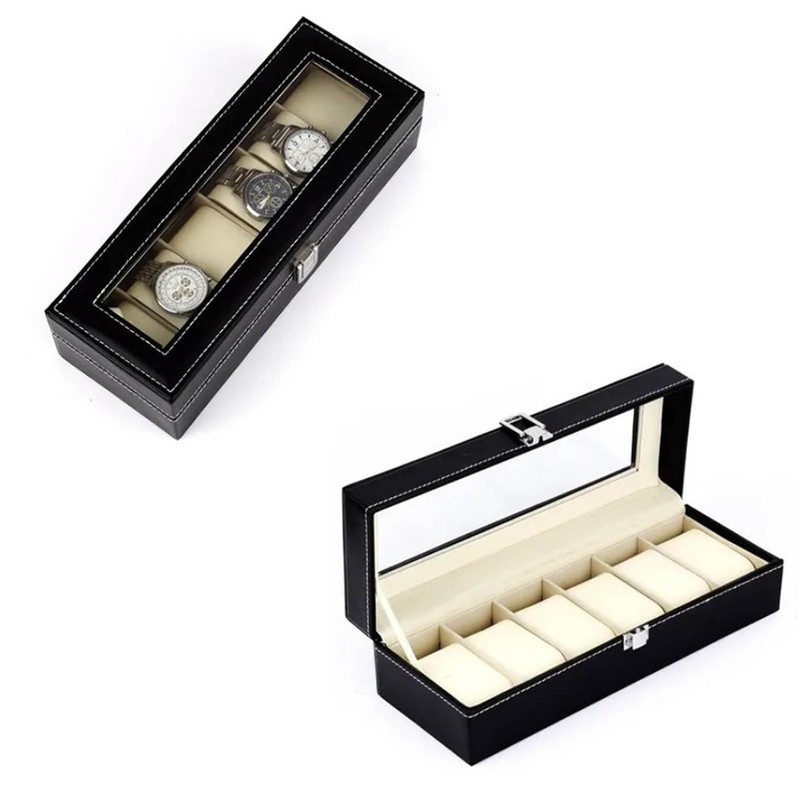 Watch Organizer 6 Slot Dustproof Moistureproof Transparent Window Watch Display