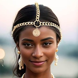Yalice Gold Head Chain Coin Headpieces Punk Chunky Headband Chains Layered Festival Dance Costume Hair Chain Accesseories for Women