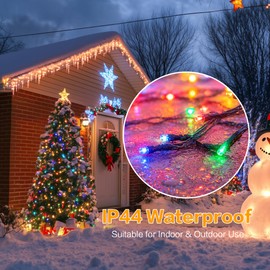 BYIZO Christmas Tree Lights, 448 LED RGB Color Changing Waterfall Tree Topper Lights, 9.18 ft x 16 Lines, App & Remote Control, Music Sync Timer, 29V Plug-in Lights for Indoor Outdoor Christmas Decor