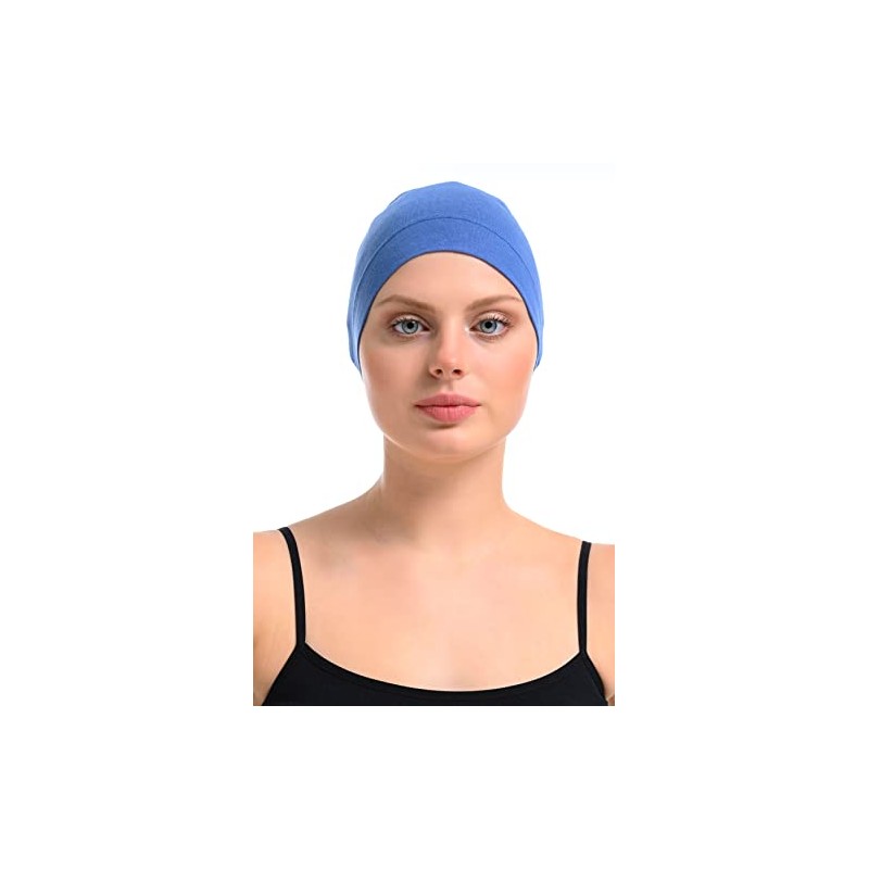 Kappe aus Bambus und Baumwolle für Chemo, Haarausfall, Schlafmütze, blau,