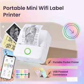 Portable Wifi Mini Printer, 1 Set Usb Powered Wireless Label Printer with Paper & Stickers, Small Pocket Printer for Notes & Children Diy Crafts, Compatible with Ios & Android, Portable Handheld Thermal Printer, Sticky Labels, Inkless Thermal Printer:_1 Set_Pink set