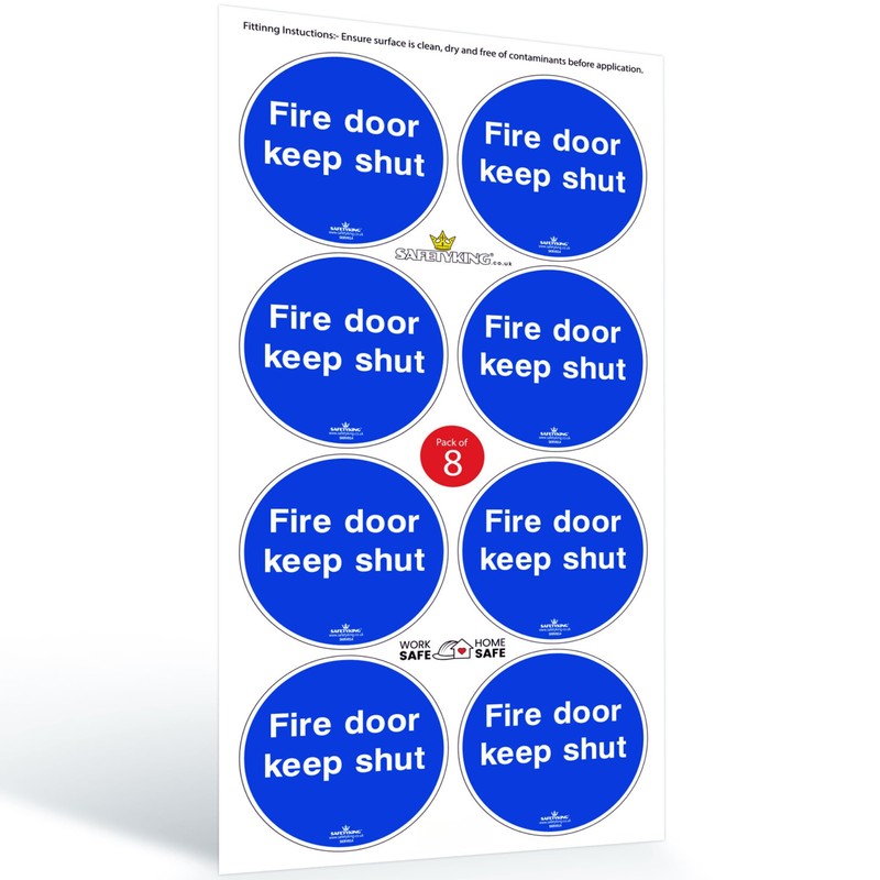 SAFETYKING® 8 x Fire Door Keep Shut Stickers 78mm Diameter