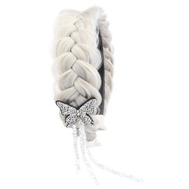 DIGUAN Wide Braid with Teeth Synthetic Hair Braided Headband Hairpiece for Women (Light Gray-2 inches, Wide)