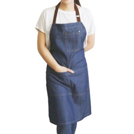 Denim Apron, Simple Design, Multiple Pockets, Thin, Work Apron, Neck Strap, Adjustable Length, Unisex, Garden, Outdoor Work (BLUE)