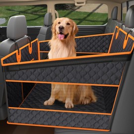 Toffos Dog Car Seat for Large Dogs, Extra Stable Seat Extender for Dogs with Hard Bottom, Waterproof and Foldable Design Pet Car Seat with Breathable Mesh Window
