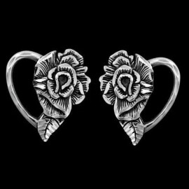 Mainland Silver Heart and Rose Stud Earrings