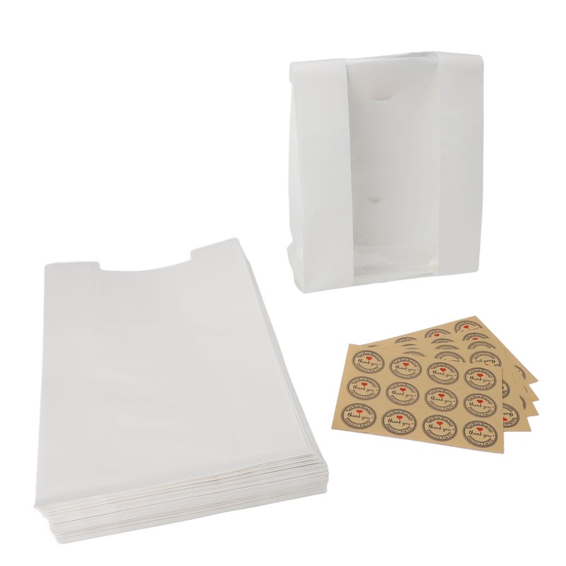 50PCS Bread Bag Kraft Paper Transparent Window Baked Food Packaging