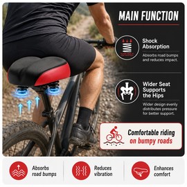Wide Comfort Bike Saddle for Commuting – Dual Shock Absorption & Breathable Cushion for Road and MTB Bikes