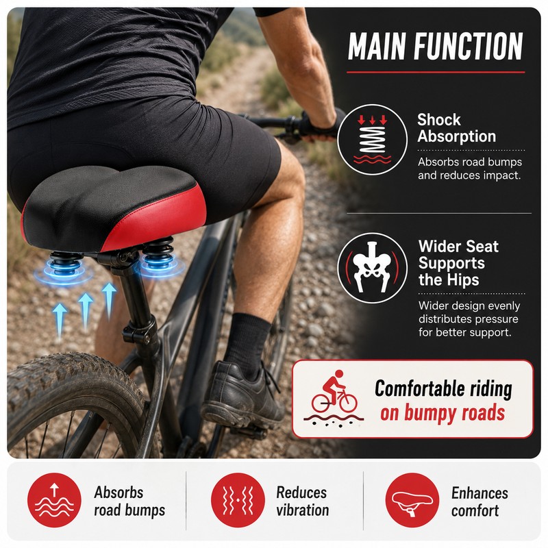 Wide Comfort Bike Saddle for Commuting – Dual Shock Absorption