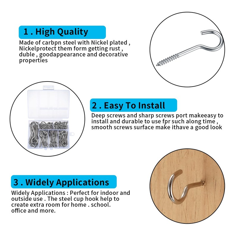 pzihao Pack of 115 Screw Hooks, Cup Hook Screw, Ceiling
