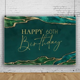 DORCEV 10x6.5ft Emerald Green Marble Happy Birthday Backdrop for Men 60th Birthday Decorations Emerald Green Marble Texture Women Happy 60th Birthday Party Banner Supplies Background Portrait Props