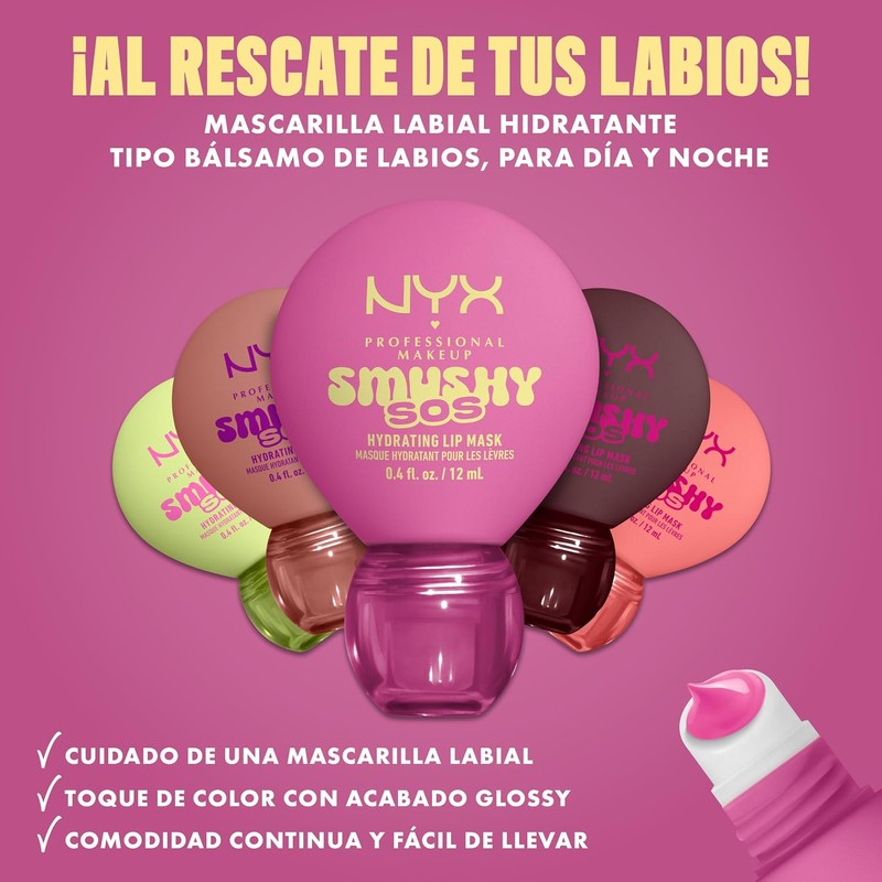 NYX Professional Makeup, Smushy SOS, Mascarilla Hidratante para Labios, Tono