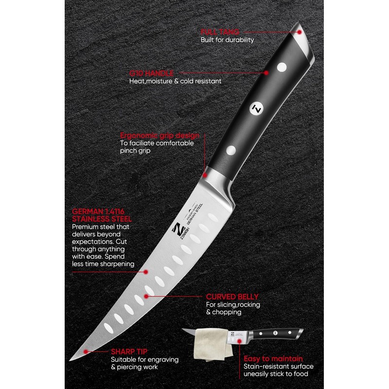 Zennish Fillet Knife 6 Inch, Super Sharp Boning Knife High