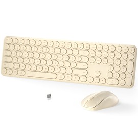 Wireless Keyboard and Mouse Set – MPTOG Full-Sized 110Pcs Slim Round Key Design, Quiet Typing, Adjustable DPI Ergonomic Mouse, Wireless Combo for PC, Mac, Laptop, Tablets(Light Khaki)