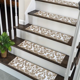 SUSSEXHOME Carpet Stair Treads for Wooden Steps - Indoor Staircase Step Treads with Thick Carpet & Pattern Design - Self Adhesive Safety Treads to Prevent Slipping - Pet & Kid-Friendly - 15-Pack