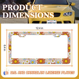 HCSS 2PCS Retro Floral Daisy License Plate Frames Colorful Flowers License Plate Holder Stainless Steel Auto Parts Rust-Proof Waterproof Car Decorative Tag Frames for Standard US 12x6 Inch
