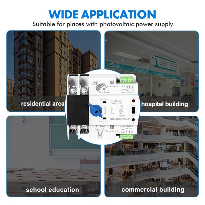 DEWIN Transfer Switch, Automatic Transfer Switch 2P 100A 230V AC