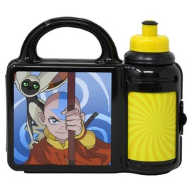 The Last Airbender Avatar Lunch Box - Black Momo and Aang Lunch Box for Boys and Girls with Pull Top Avatar Water Bottle, Hard Top Kids Lunch Box with Water Bottle Holder, Comic Lunch Box Set - 9 Inch