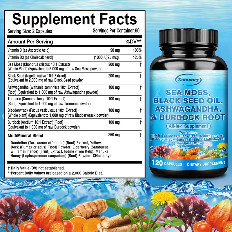 xemenry Sea Moss, Black Seed Oil,Ashwagandh - Three bottle-Best choice