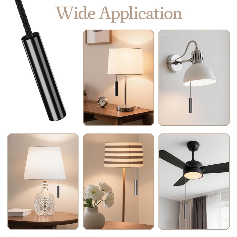 FKLiLEBU 2 Pack Bathroom Light Pull Cord, 150CM Black Metal