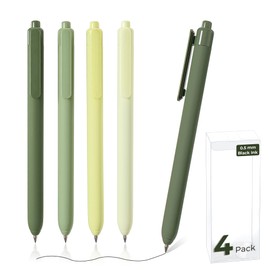 Y YOMA 4 Pcs Fine Point 0.5mm Gel Pen Black Ink Retractable Ballpoint Pen Smooth Writing Quick Dry Gel Pens Cute Aesthetic Pen Pastel Refillable Pen for School Home Office Supplies, Leaf Green