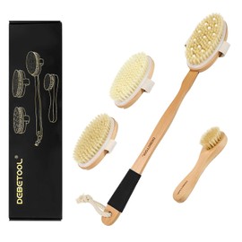 DEBETOOL Dry Brush Set for Body & Face - Dry Brushing Body Brush with Long Handle & 3 Replacement Heads (Soft/Medium/Firm) for Lymphatic Drainage Cellulite