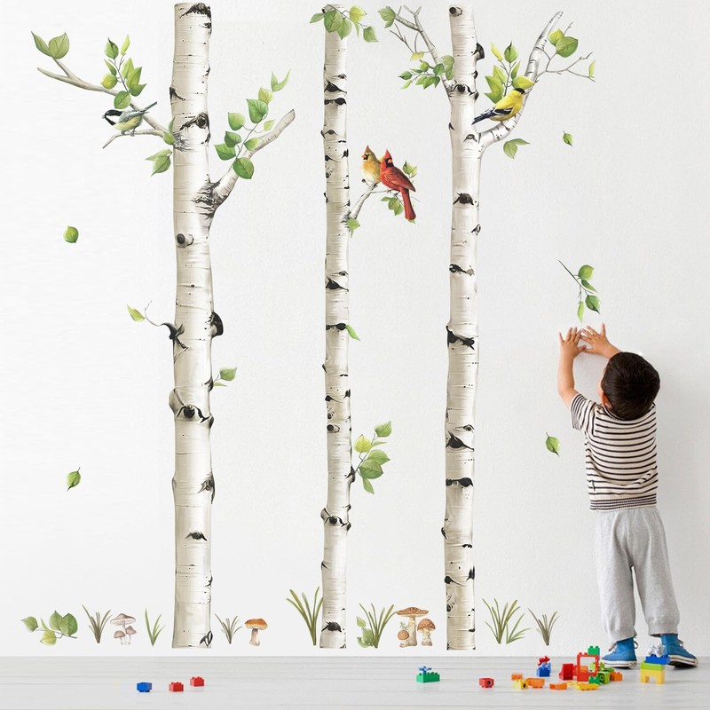 decalmile Large Birch Tree Wall Decals White Tree Forest Birds