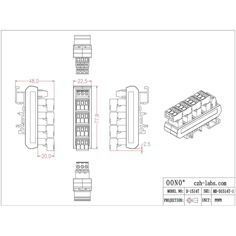 Slim DIN Rail Mount 10A/300V Pluggable Screw Terminal Block Distribution
